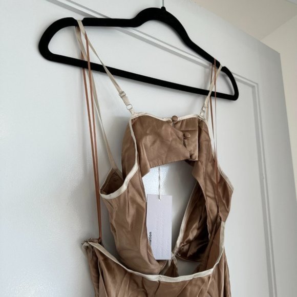 NWOT Reformation Poppies Silk Cut-out Maxi Slip Dress Sz 8 Croissant Deep V-neck - Picture 5 of 10